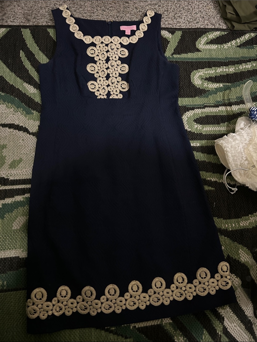 Lilly Pulitzer Navy Shift Dress with Cream Crochet Trim - Picture 1 of 16